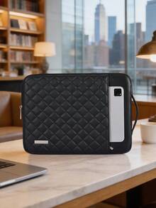 Shockproof Notebook Bag Black PU Laptop Sleeve With Handle Diamond-Quilted Laptop Bag - Black - View 3