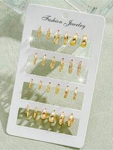 24pcs/Set Fashion Small Hoop Earrings, Minimalist Style Everyday Earrings Women, Suitable Date, Holiday, Anniversary Minimalist Everyday Wear Jewelry, Lightweight Hypoallergenic Stainless Steel Hoops, Perfect For Date Holiday Anniversary Office Party, 2026 New Arrival, Ideal Birthday Valentine's Day Gift For Her, Suitable For All Seasons Outfit Mix And Match - 金色 - 查看 5
