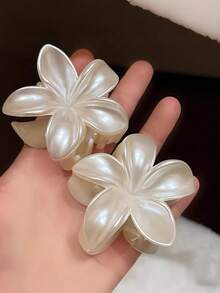 3个/2个/1个 6厘米/2.36英寸 珍珠白花朵塑料发夹，时尚百搭，简约优雅，纯色发爪，适合日常、休闲、派对、海滩、度假、发型设计、洗脸/洗头、化妆、服装配饰，秋季时尚发夹，冬季发饰，夏季发夹，女士发爪夹 - 彩色 - 查看 3