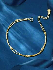 1pc S925 Sterling Silver Minimalist Small Bead Double Layer Bracelet, Versatile Daily Wear Jewelry, Elegant Gift For Women