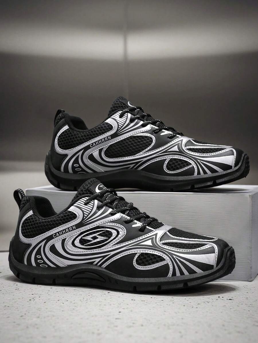 Tênis Masculino de Cano Baixo com Cadarço. Sola Acolchoada, Design Respirável, Adequado para Uso Diário, Escritório e Ocasiões Formais, Sapatos Casuais para Todas as Estações, Calçado para Atividades, Tênis Chunky Modernos - Preto - Visão 1