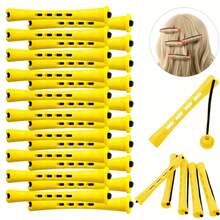 A 20pcs Premium Curling Wand Set, Suitable For Natural Hair Types - Create Bouncy Curls With A Cold Wave Curling Iron And Rollers - Professional Home Hair Styling Tools For Salon-Quality Results - Màu vàng - 10 chiếc - Xem 3