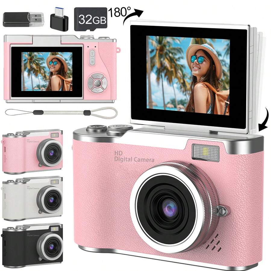 Cámara digital portátil HD para fotografía y vlogging, compacta de 48MP, zoom digital 8X, pantalla giratoria de 180°, incluye lector de tarjetas - ideal para principiantes, transmisión en vivo y viajes, cámara para transmisión en vivo, interfaz amigable, cámara de alta resolución, cámara portátil, regalo para Pascua, Copa Mundial, Eid Al-Fitr, Navidad, cumpleaños y Año Nuevo (batería recargable de 800mAh)