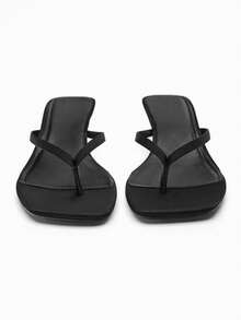 女士法式高跟凉鞋，新款夏季真皮露趾细跟踝带凉鞋，猫跟人字拖 - 黑色 - 查看 3