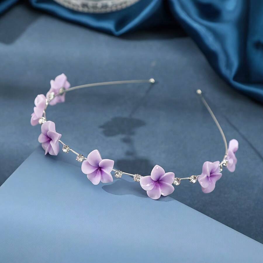 Simple And Sunflower Hairband. Fashionable And Sweet-Studded Headpin Flower Hair Clip Hair Accessory Headband. - Purple - View 1