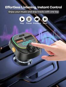 3.1A Fast Car Charger Adapter With Bluetooth For Hands-Free Calling & Music; 2 USB Ports + 1 Type-C Port; RGB Ambient Light; Type-C Charger Compatible With Apple/Android; Car Accessories For Travel; Car Stuff; Universal Car Essentials