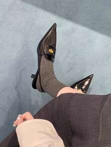 Giày lười cao gót hở gót kiểu Pháp mũi nhọn dành cho nữ - màu đen - Xem 2