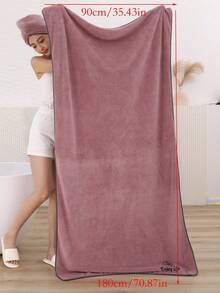 1 zestaw damski, chłonny, ciepły, prosty czepek prysznicowy z haftowanym koralowym polarem 25*65 cm + duży ręcznik kąpielowy 90*180 cm Wystrój łazienki - Rdzawy różowy - Zobacz 6