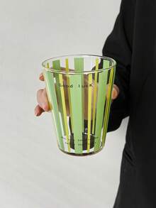 1pc INS Style Pink & White Striped "Good Luck" Blessing Glass Cup, Heat-Resistant Glass Cup For Home Breakfast, Milk, Oatmeal, Office Water Cup, Coffee Cup, Latte Art Cup, Juice Beverage Cup, Couple Water Cup, Holiday Gift - Multicolor - View 8