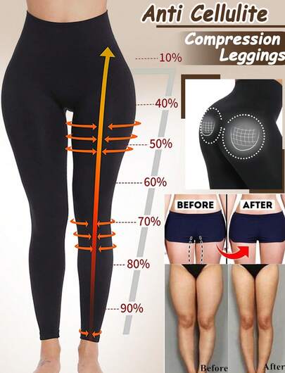 Anti Cellulite Women Compression Shapewear Leggings High Waisted Tummy Control Shaping Slimming Body Shaper Firm Thigh Butt Lifting Black Pants Everyday Wear