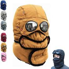 Genérico Gorro Térmico de Invierno con Gafas y Mascarilla, Gorro de Piloto 4 en 1 Resistente al Viento, Sombrero Trapper Cálido para Esquí, Snowboard, Ciclismo y Deportes al Aire Libre - Amarillo - Ver 2