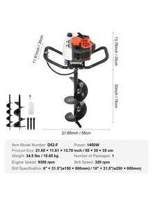 Post Hole Digger, 52cc 1450W Auger Post Hole Digger, Gas Powered Earth Digger With Two Earth Auger Drill Bit 6" & 10" And 3 Extension Rods, For Farmland, Garden And Plant, EPA Certification - 黑色 - 查看 7