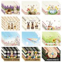 Bộ 1/4 tấm lót bàn ăn bằng vải lanh in họa tiết kẻ caro kiểu Buffalo, chủ đề trứng Phục Sinh mùa xuân/hè, hình thỏ hoạt hình, hoa và bướm, có thể giặt máy, làm bằng polyester, thích hợp cho nhà bếp, phòng ăn, trang trí nhà cửa, trang trí bàn làm việc, trang trí tiệc tùng, là món quà lý tưởng. - Nhiều màu - Xem 2