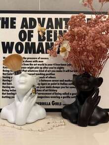 1个白色面部雕塑造型化妆刷架，大容量化妆台收纳架，时尚防尘化妆品收纳盒，是送给化妆爱好者和美妆博主的理想情人节礼物，也可作为浴室配件、浴室收纳架、浴室置物架、玩具收纳架、家居用品、梳妆台整理架和办公用品收纳盒使用。 - 彩色 - 查看 6