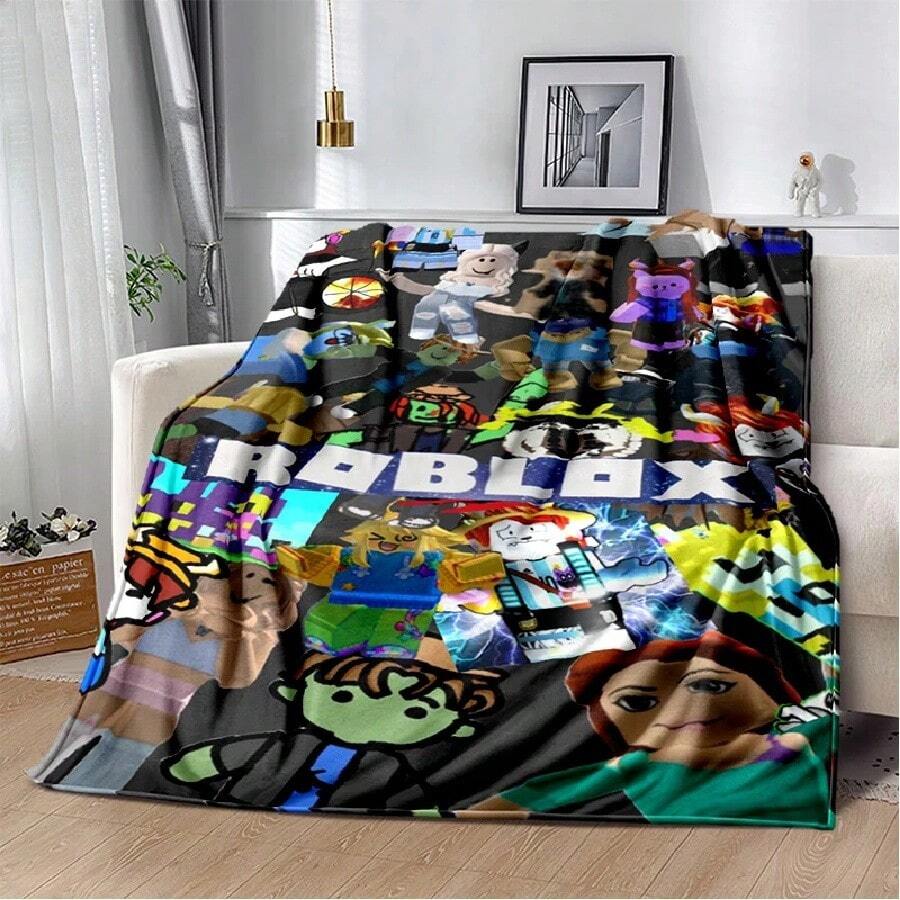 3D R-Robloxs Cartoon Game Flannel Blanket Soft Warm Throw Blanket For Bed Bedroom Room Living Room Travel Camping Picnic Gift4.Jpg - trắng - Xem 1