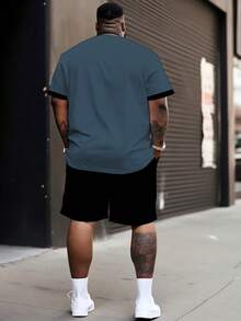 Men's Casual Street Style Sports Set - "Striped Plaid Lightning" Pattern Design, Polyester Knit Fabric, Round Neck, Drawstring Shorts, Pockets, Regular Fit, Plus Size - Multicolor - View 2