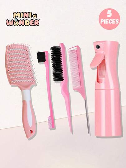 Set de 5 piezas/4 piezas/2 piezas de peines, Botella de spray de niebla fina continua de 6.8oz/200ml, Apta para adultos y niñas, Peines divertidos, Peine de cola de rata, Apta para peinados y estilistas