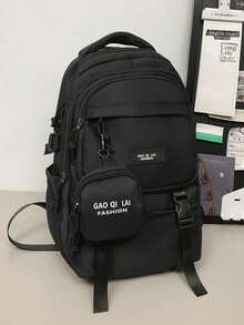 1 Túi Đi Học Cỡ Lớn Có Ngăn Đựng Laptop Phù Hợp Với Laptop 16.5 Inch, Ba Lô Đa Năng Kiểu Dáng Đơn Giản, Túi Đi Học Bằng Nylon Phối Màu, Có Dây Đeo Điều Chỉnh & Dây Đeo Hành Lý, Túi Sách Nhẹ, Di Động, Có Khóa Kéo & Túi Ví Nhỏ, Hoàn Hảo Cho Sinh Viên Tốt Nghiệp & Thanh Thiếu Niên & Nữ Sinh & Nam Sinh Cho Hoạt Động Ngoài Trời & Du Lịch & Học Sinh Trung Học Cơ Sở & Trung Học Phổ Thông & Đại Học - màu đen - Xem 3