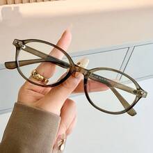 Preppy Style Oval Reading Glasses - Retro Small Frame,  Aesthetic Brown Eyeglasses, Lightweight Plastic Eyewear For Daily & Office Wear - 透明灰色 - 查看 11