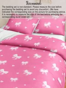 Bộ ga trải giường 3 món màu hồng nhạt phối nơ trắng in kỹ thuật số (1 ga trải giường + 2 vỏ gối, không bao gồm chăn bông), chất liệu sợi polyester mềm mại, thân thiện với da, thích hợp cho phòng ngủ, phòng ngủ chính, phòng khách, mọi mùa. - Nhiều màu - Xem 5