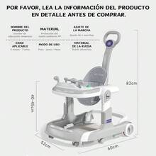 Andador Multifuncional Para Bebé Musical Con Toldo - Aprendizaje Para Bebé De 6-12 Meses - Gris - Ver 3
