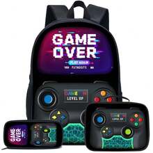 3PCS Boys Backpack Kid 16.5-Inch School Bookbag With Handbag And Pencil Case For Primary Elementary High School University - Neon Game 4 - View 8