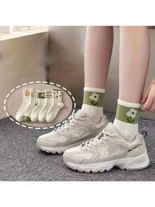 5双装女士印花船袜，弹力透气百搭袜 - 彩色 - 查看 4