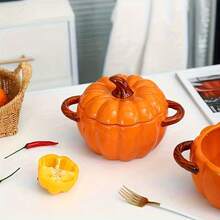 大容量南瓜造型汤锅、烤盘、陶瓷砂锅，带双把手和盖子——适合盛菜、烹饪和万圣节装饰。也适合盛放甜点、水果、汤和炖菜。外观优雅，适合日常使用、聚会、派对或招待客人。 - 彩色 - 查看 6