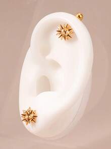 1 Pair Of Punk Style 18K Gold Plated Meteor Hammer Earrings, Hypoallergenic Stainless Steel Screw-Type Ear Cartilage Studs, Cool Girl Earrings, 16G-6mm Pierced Jewelry - Punk Style - View 6