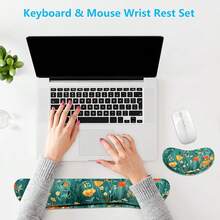 Enlarge Keyboard Wrist Rest Pad, Memory Foam Set Wrist Cushion Support For Easy Typing & Pain Relief,  Wrist Pad, Anti-Slip Wrist Support For Gaming, Computer, Office, Forest Flowers - GentleForestFlowers - View 8