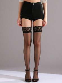 1双女士性感超薄过膝长袜，高弹耐刮，适合日常穿着、居家、户外、通勤和夜店风格，超薄丝袜，Y2K风格，舒适袜子 - 彩色 - 查看 4