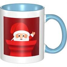 Cute Santa Claus Print Coffee Mug â€" 3d Pattern Double Color Ceramic Mugs, 11oz Two Tone Color Ceramic Cup, Funny Coffee & Tea Drinking Cups 2EBK - Sky Blue - 查看 10