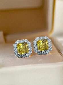 一对优雅粉色立方氧化锆耳钉，适合女性佩戴，适用于婚礼、订婚、周年纪念、派对、情人节等场合。 - 銀色 - 查看 6