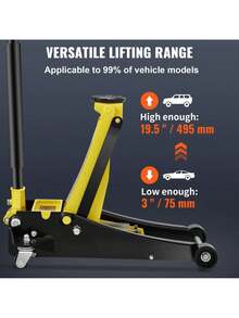 Floor Jack  3 Ton Low Profile Floor Jack  Heavy-Duty Steel Racing Floor Jack With Dual Pistons Quick Lift Pump  Floor Jack Lifting Range 3.35 -19.69 - Yellow - View 3