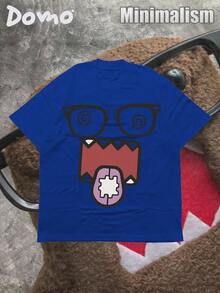DOMO-KUN Patterned T-Shirt   (220g Cotton T-Shirt) Printed T-Shirt, Graphic Tee, Unisex T-Shirt, Casual And Comfortable, Men's Cotton T-Shirt. Interesting Pattern T-Shirts, Street Life, Home Leisure, Friends Gathering,Graphic Tees Men - Màu xanh lam - Xem 1