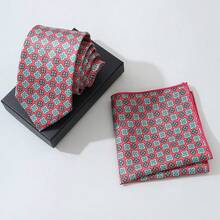 1 Set Of Men's Tie Set, Business Plaid Tie+Handkerchief Set, Fashionable And Versatile, Suitable For Parties, Weddings, Celebrations, All Seasons - A - View 2