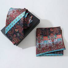 1 Set Of Men's Tie Set, Business Plaid Tie+Handkerchief Set, Fashionable And Versatile, Suitable For Parties, Weddings, Celebrations, All Seasons - A - View 7