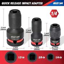 Rizom Juego de 3 piezas de soportes de broca de impacto de liberación rápida, convertidor de vástago hexagonal de 1/4 pulg. para accionamiento cuadrado de 1/2 3/8 1/4 pulg., adaptadores de llave de