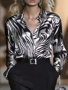 Women's Elegant Solid Color V-Neck Long Sleeve Blouse With Pleated Detail - Fashion Top For Spring&Fall - 綠色 - 查看 4
