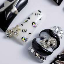 10Pcs Premium Handmade Long Duck Bill 3D Dollar Sign Star-Moon Bag Embellishments Black White Nude Pink Rhinestone Rivet Edgy High-Street Style Reusable Gift For Trendsetters Summer Easter - 彩色 - 查看 8