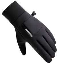 1 Pair Winter Warm Gloves With Storage Pocket, Unisex Outdoor Sports Windproof Anti-Cold Touchscreen Fleece Gloves For Sports, Cycling, Skiing, Hiking, Motorcycle - 黑色 - 查看 5