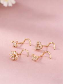 1个镶钻心形鼻钉，金色和银色可选，轻巧的欧美风格鼻饰，适合日常、工作、派对、节日佩戴 - 彩色 - 查看 2