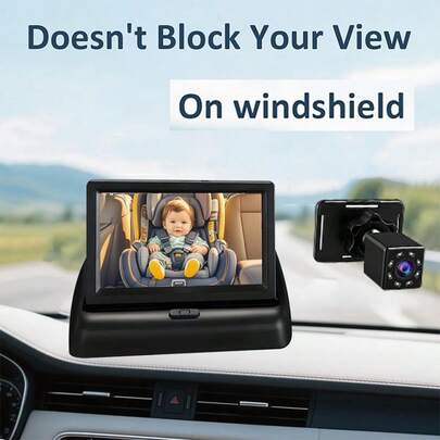 Car-Mounted Baby Monitoring Camera, 1080P HD Car-Mounted Baby Monitoring Camera, Rearview Car Baby Monitor (Equipped With Night Vision Function, Adjustable Viewing Angle, Easy Installation, Anti-Glare Display) For Assuring Peace Of Mind During Children And Infants' Travel
