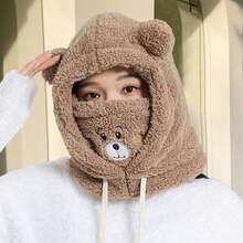 1pc Women's Cute Bear Plush Knitted Hat - Multicolor - View 3