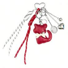 Cat Badminton Racket Keychain Creative Heart Rope Decorated Key Ring Car Pendant Bags Charms
