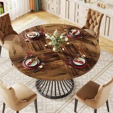 LITTLE TREE Round Farmhouse Dining Table For 4-6 People, 75cm Height, Rustic Brown Kitchen Table With Sturdy Metal Base, Easy Assembly For Small Spaces, Kitchen, Living Room - 紫紅色 - 查看 3