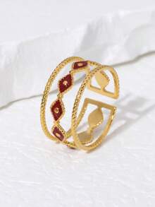 Set de 3 anillos geométricos abiertos vintage minimalistas y elegantes chapados en acero inoxidable, ajustables para uso diario, fiestas y citas de mujeres - conjunto de tres piezas - Ver 5