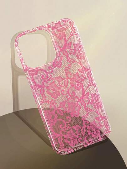 1pc Romantic Lace Pattern Soft Transparent Anti-Slip Airbag Phone Case, Compatible With IPhone 11/12/13/14/15/16 Pro Max