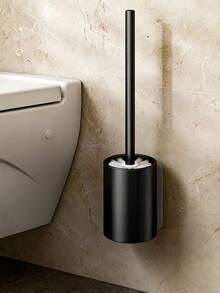 1支长柄马桶刷带支架，壁挂式浴室清洁刷，无死角清洁，不锈钢材质，浴室必备品