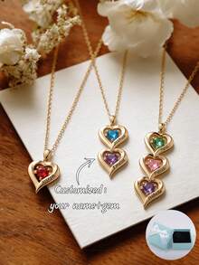 1pc Customized Personalized Multi-Name Engraved Minimalist Elongated Heart Pendant Necklace, Unique Accessory Combination, Gifts For Thanksgiving, Mother's Day, Valentine's Day, Birthday, Anniversary, Friends, Graduation, Christmas, High-End Family - Gold - View 3